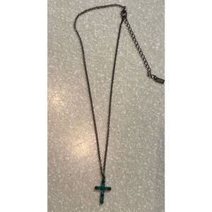 1923 Black Chain with Cross Pendant with Teal Stones